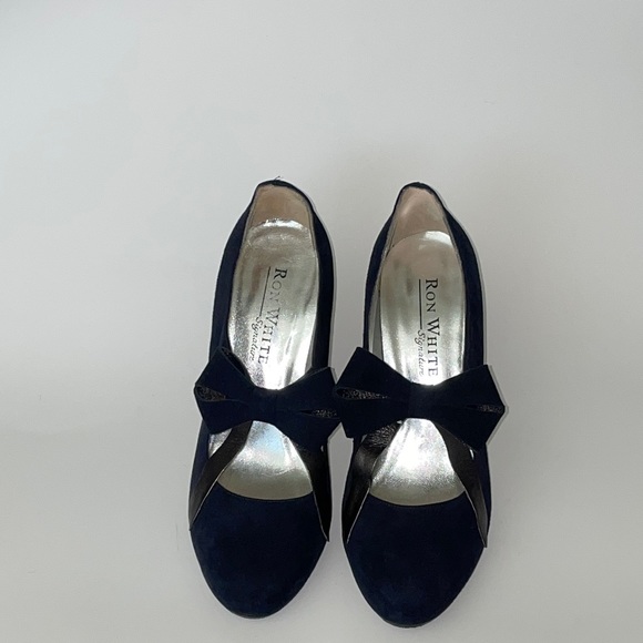 Ron White, Navy Blue suede (39), made in Italy, heels with bow - Picture 1 of 9
